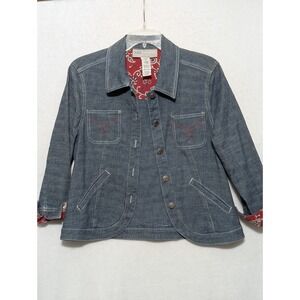 Sag Harbor Sport Petite Blue Pinstripe Denim Jacket Red Paisley Lining 8P TS2887